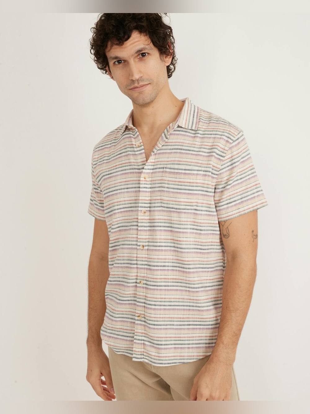 Marine Layer | Stretch Selvage Bold Stripe Short-Sleeve Button-Down, small